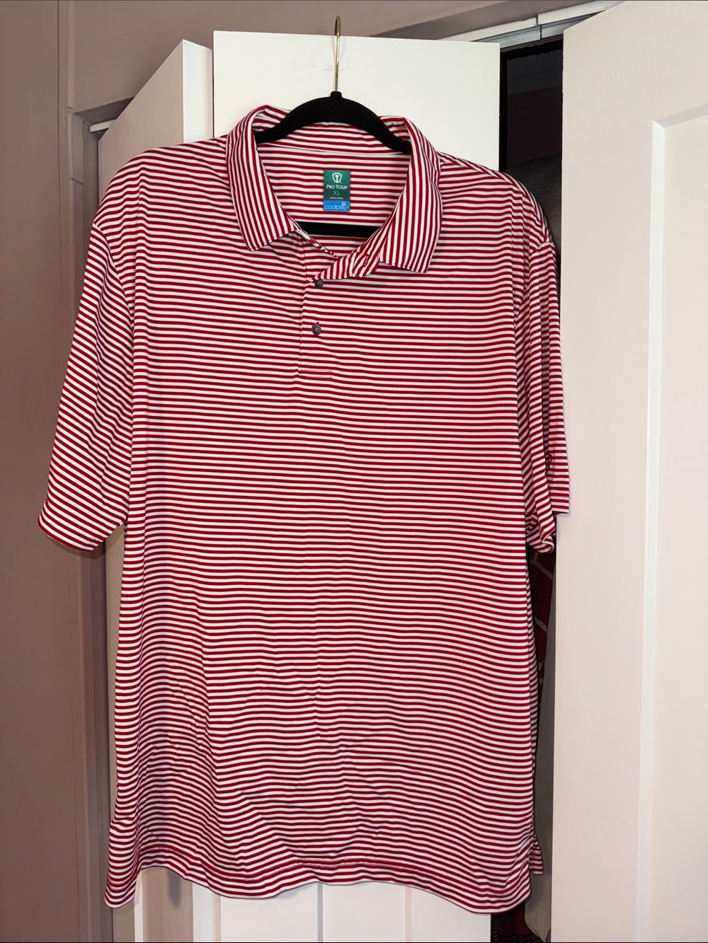 Men's Red and White Striped Pro Tour Golf Polo Shirt Size XL